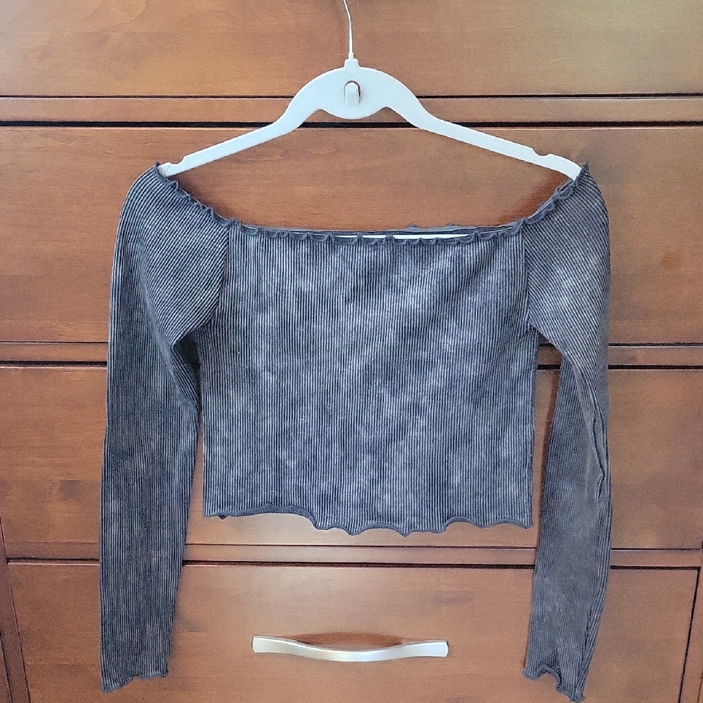 Aeropostale Ribbed Gray Off-Shoulder Blouse